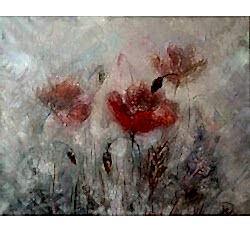 Картина "Маки в тумане" художника Нина Дивинская Алматы