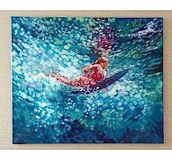 Картина "Эмоции в цвете" с сртемительным полетом в воде девушки-сёрфингистки