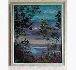 Картина маслом "Тихий вечер" Деревья над Волгогй