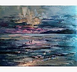 "Море на двоих" с сиреневым закатом художницы Нина Дивинская