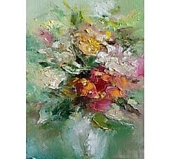 Цветочная композиция маслом "Ноктюрн в красках" художницы Нины Дивинской (Алматы)