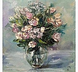 "Розовый букет" в прозрачной вазе. Художник Нина Дивинская
